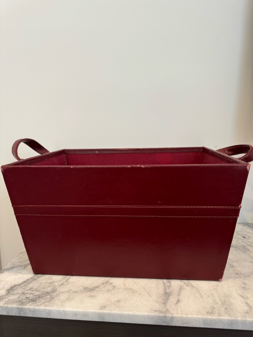 Vintage Pottery Barn Red Leather Storage Bin 9" x 14"